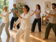 Gruppo di adulti durante una lezione di Movimento armonico con esercizi ispirati al Tai Chi e Qi Gong a Spine Center Bologna