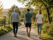 Tre persone di età diverse camminano insieme lungo un sentiero immerso nel verde durante una giornata luminosa. L'immagine richiama il concetto di percorso personalizzato, collaborazione e libertà di movimento.